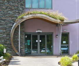 Green roof entrance canopy for NHS mental care unit
