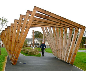 Twisting Frame - handmade timber pergola for shelter and play