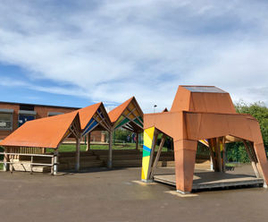 Stage and covered seating for primary school