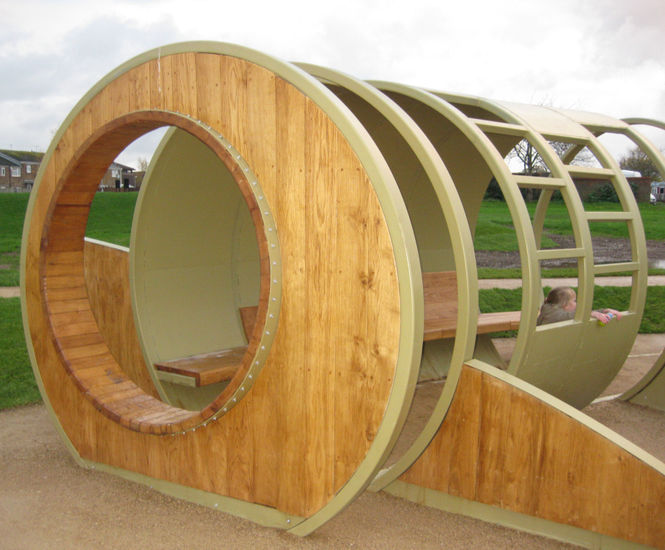 Hoop - handmade steel and oak hang-out youth and play shelter