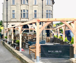 Bespoke pergola for Bank House restaurant's outdoor area