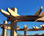 Oak pergola with steam-bent laminated rails at show home 1