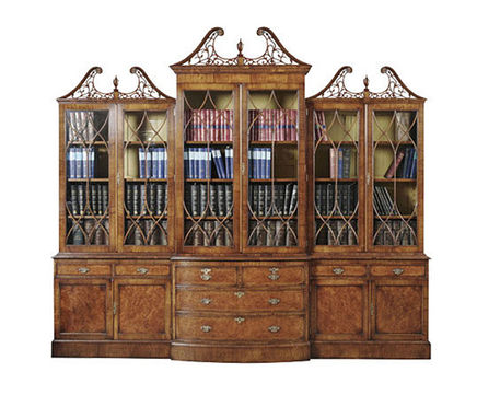 Walnut breakfront bookcase