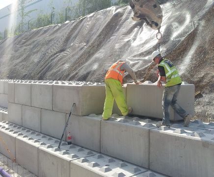 Huge interlocking retaining wall for distribution centre