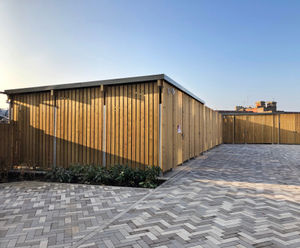 Combined cycle shelter and bin store for student campus