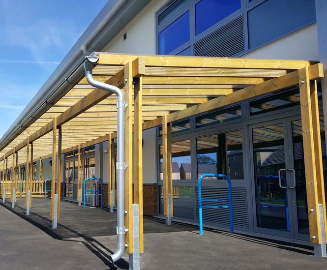 Covered walkway and street furniture for new school