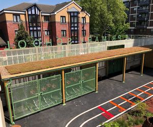Sedum-roofed cycle shelter - Nightingale Primary School