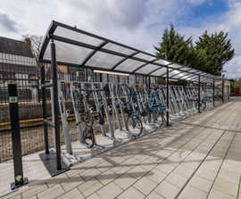 Cycle shelters and two-tier bike racks for university 