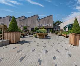 Modern paving for artisan-style farmers' market at garden centre