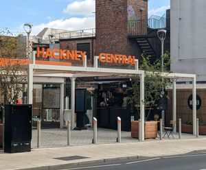 Bespoke pergola for entrance to Hackney Central Station, London