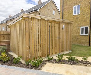 Timber cycle compound with bike racks for new housing development