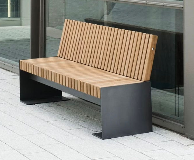 Desford IV – steel framed bench with FSC timber backrest
