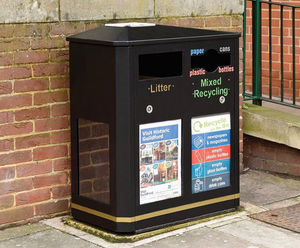 Derby Double Recycling Bin - steel dual-compartment outdoor waste bin