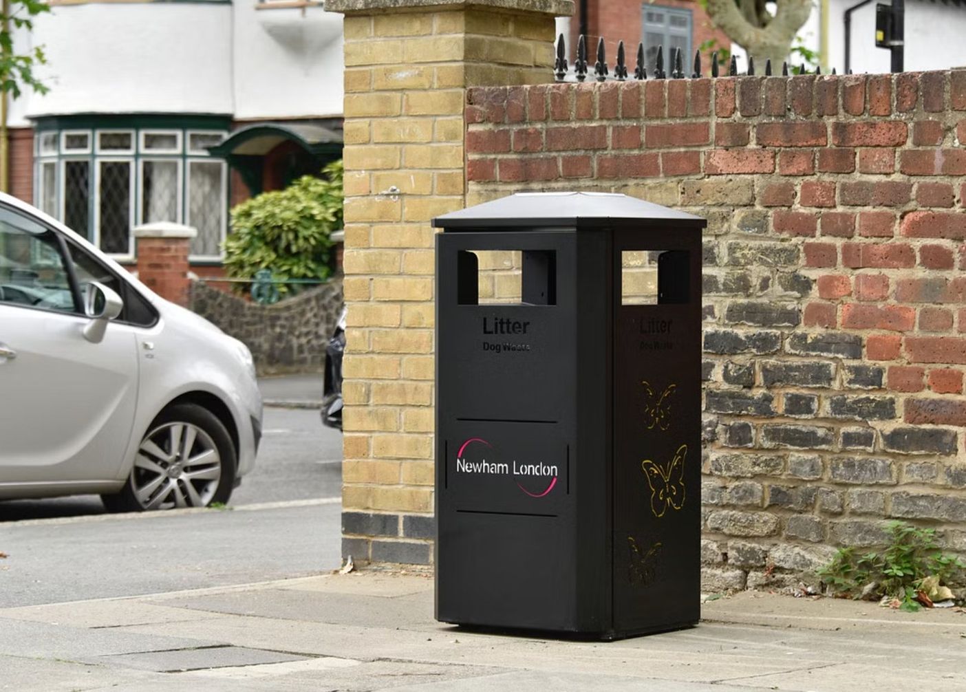 Bespoke lasercut external litter bins for Newham London Broxap ESI