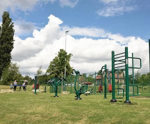 Outdoor gym equipment for college students and staff