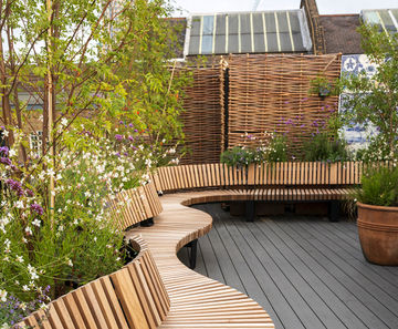 Wavy rooftop seating for members' club - Covent Garden, London