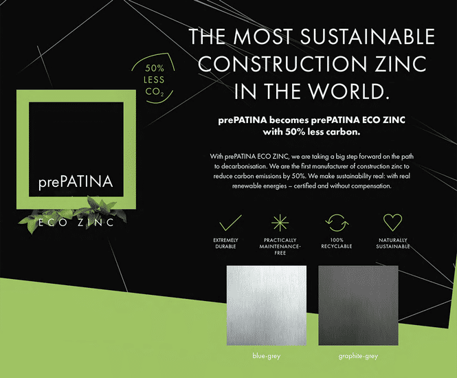 prePATINA BECOMES prePATINA ECO ZINC – WITH 50% LESS CO2