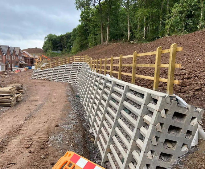 Andacrib concrete crib retaining wall, Dunedin Homes development