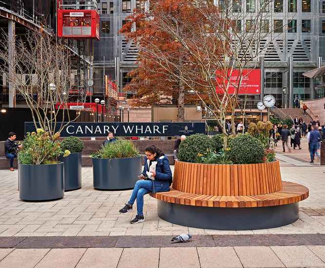 Parklets, seating, tables and planters - Canary Wharf, London