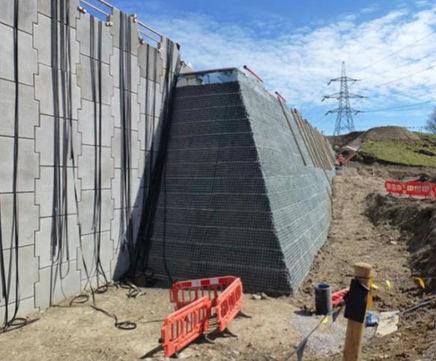 Platform created on steep slope for electricity substation