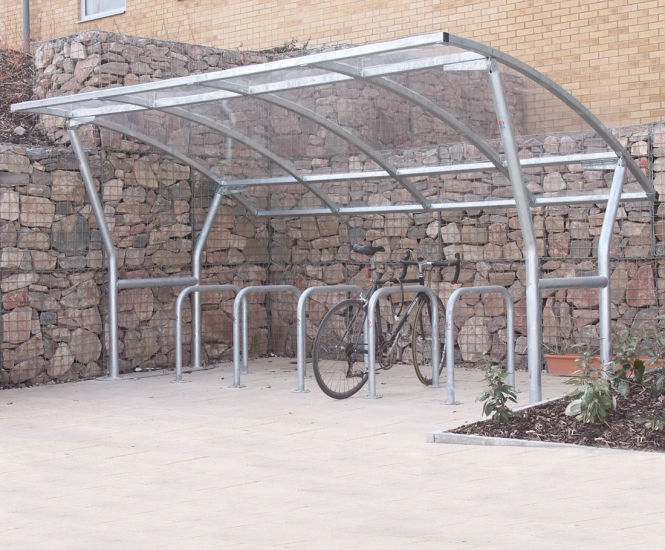 Cambourne - contemporary single-sided cycle shelter for 6 bikes