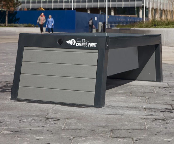 Solar-powered benches with USB ports for university