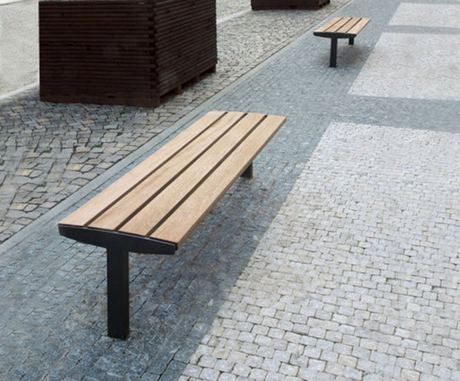 Vera Modular Bench - steel and wood public seating