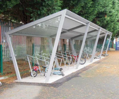 Edge contemporary glass and stainless steel cycle shelter