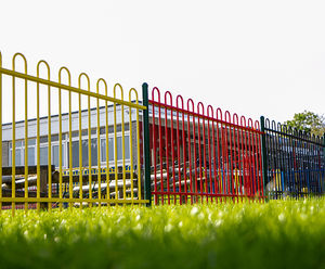 Multi-coloured bow top railings for recreational areas
