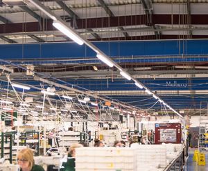 Branded recycled fabric ducting for Mulberry leather factory