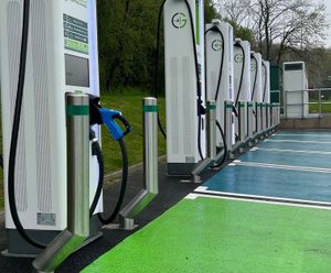 Electric car charging cranked protection bollards - Moto services