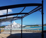 Large bespoke roofed pergola shelters cars in Caribbean resort - on this page