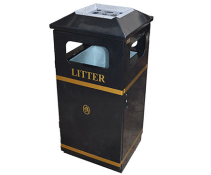 Herald mild steel outdoor litter bin with ashtray lid