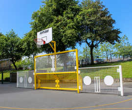 Playground sports equipment and sheltered play space for school