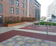 Planters and seating for residents' communal outdoor spaces