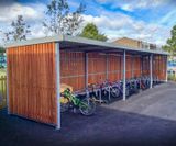 Deacon - steel and timber cycle shelter with optional gates - on this page