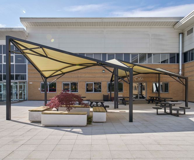 Vela 150 sail canopies for cafe area at Technology Park