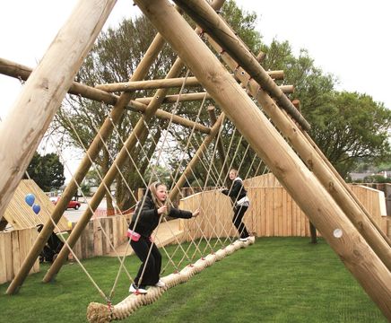 Dragon Swinger - large wood and rope playground swing for 13 users