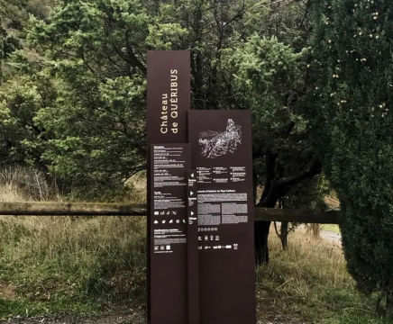 Monolith welcome and wayfinding signs - Cathar Country, France
