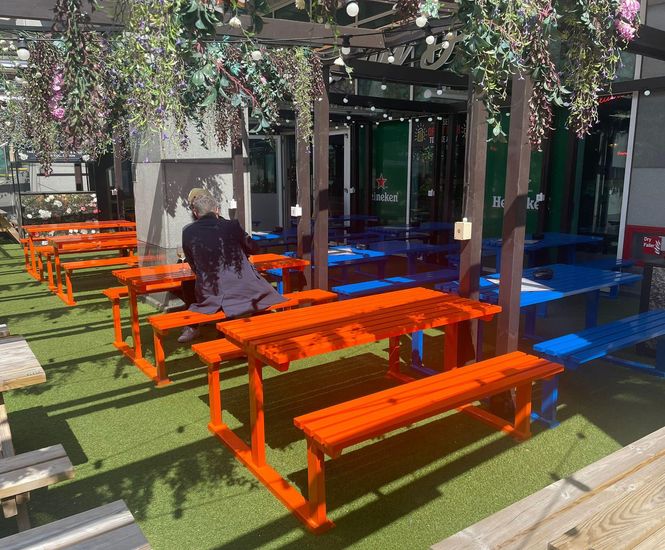 Pelham picnic tables for Moretown Belle sports bar, London