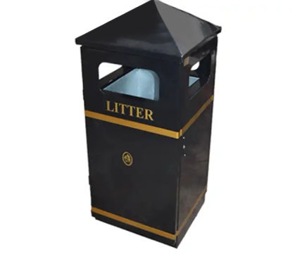 Herald mild steel outdoor litter bin with peaked lid