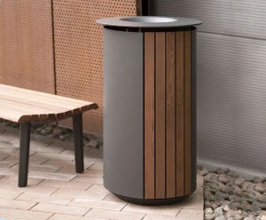 Generation 50 - round 114-litre steel and wood outdoor litter bin