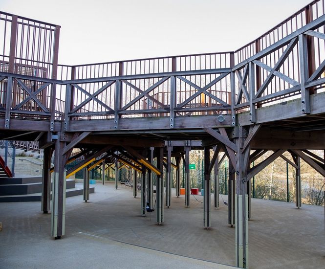Raised timber walkway for designer outlet - Cannock