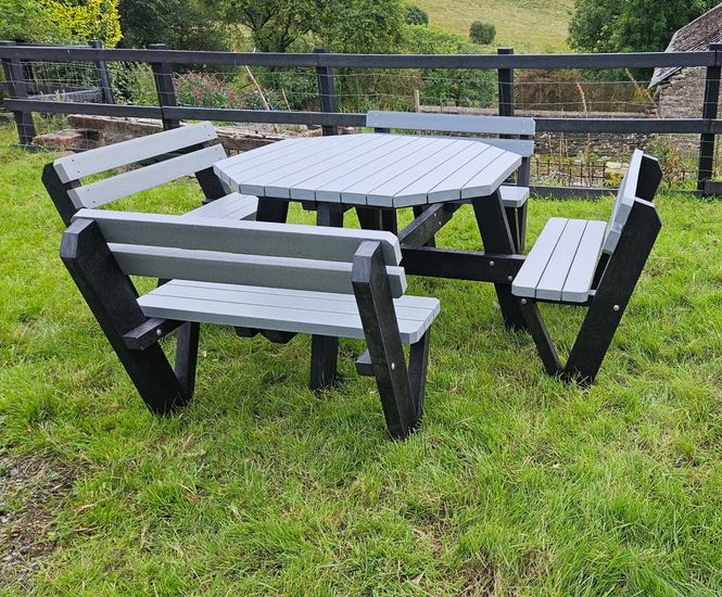 Easy-Fit recycled plastic octagonal picnic table and bench set