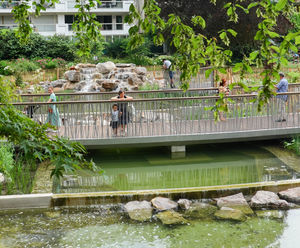 Serpentine footbridge and observation platform for park in France