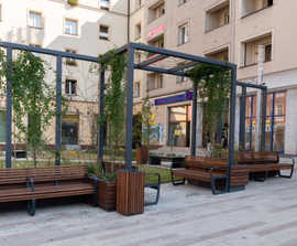 Outdoor furniture, canopy and solar bench for courtyard - Kliwice