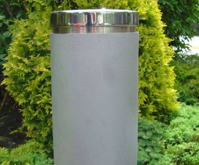 Bead-blasted 304 or 316 stainless steel bollard with semi-dome top