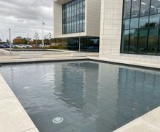 Mirror pools and natural, oval pond created at Fujifilm House