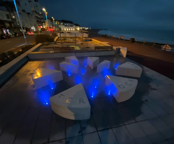 Misting water feature with LED lighting for seafront - Hastings