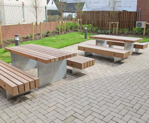 Fordham - recycled steel and reclaimed hardwood picnic table and bench